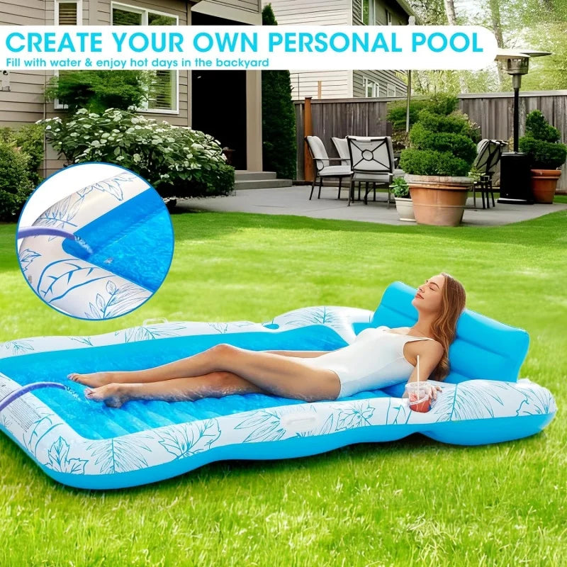 Inflatable Adult Pool Lounger Float - Large Beach Sun Tanning Floaty Raft Sunbathing Water Lounge Float Tub with Drink Holder