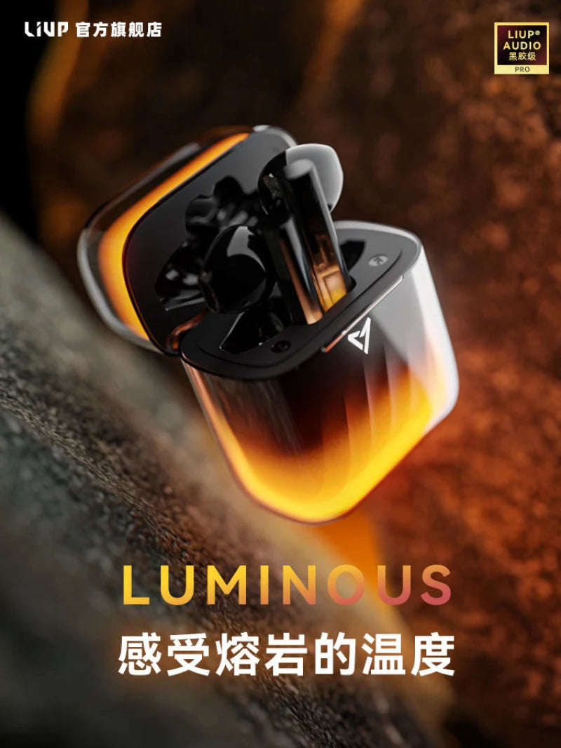 LIUP Night Light Quicksand Wireless Earphones AI Noise Reduction Luminous Transparent Glass Bluetooth 5.4 Muisc Gaming Headphone