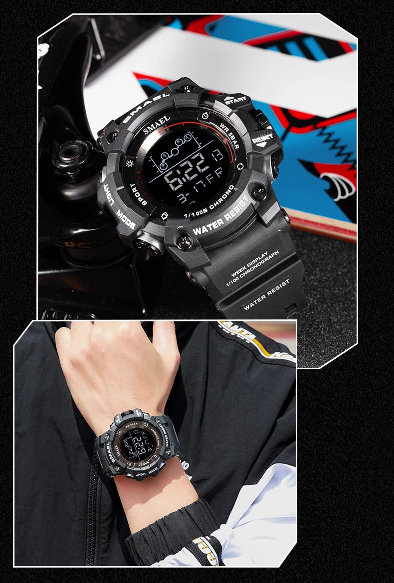 SAMEL Men Digital Watch Sport Shock Military Watches Waterproof Tactical Electronic Wristwatch Green Male Large Face Sport Clock