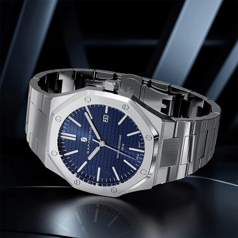 SAPPHERO Men's Watch, Stainless Steel Strap, Water-Resistant Design, Automatic Calendar, Festive Gifts, Exquisite Gift Box Clock