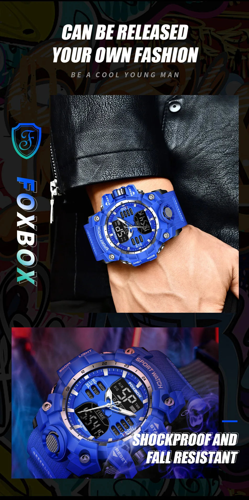 FOXBOX Waterproof Watches for Men Luxury Sport Chronograph Alarm Wristwatch Military Quartz Clock Digital Male Watch Student