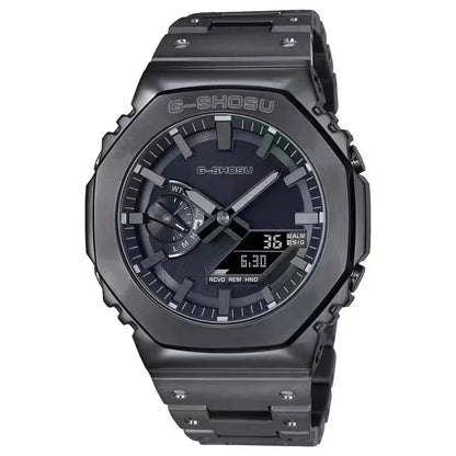 Electronic Digital Sports Unisex Watch Full Function LED Alloy Large Dial World Time Steel Strap GMB Oak Series
