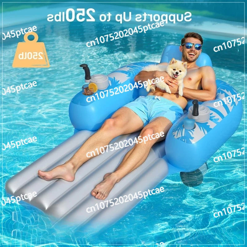 PVC Inflatable Rechargeable Pool Motor Floating Row with Dual Motors and 2 Storage Compartments Adult Electric Water Lounge