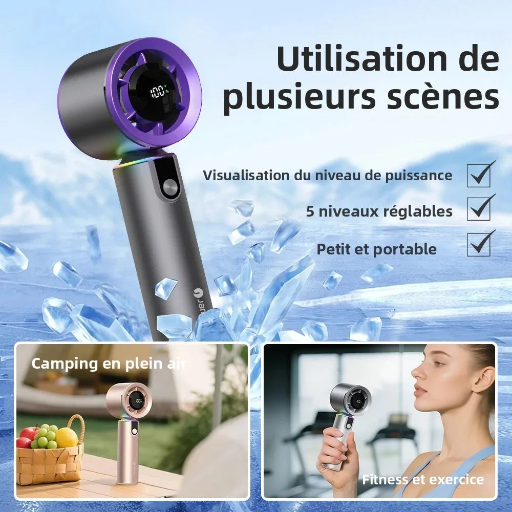 Portable Handheld Turbo Fan with LED Screen 5 Adjustable Speed Levels High Wind Cooling USB Rechargeable Summer Outdoor 4000mAh