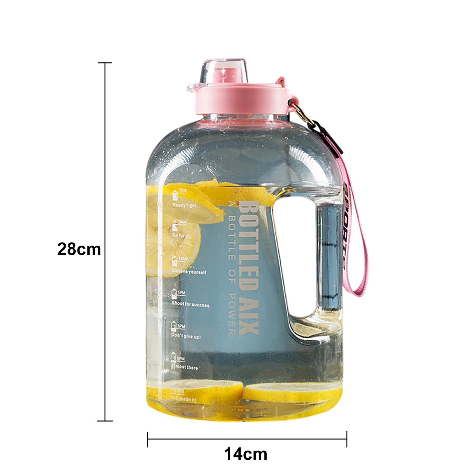 2200ML Large Capacity Water Bottle Gradient Color Time Marker with Handle Strap Wide Mouth Opening Outdoor Sport Fitness Gym Cup