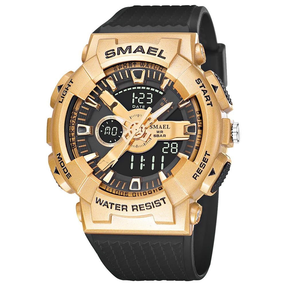 SMAEL Sport Digital Watch for Men Waterproof Sports Style Silicone Strap Stopwatch Shockproof Alarm Clock Male Quartz Wristwatch