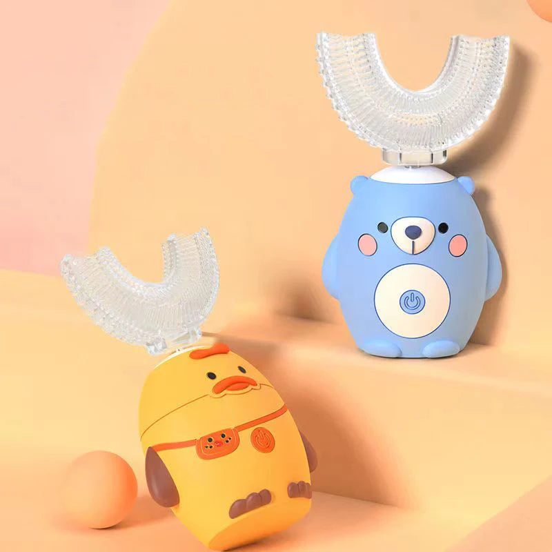 360° Sonic Electric Toothbrush for Kids Children U Shape Automatic Silicone Tooth Brush Smart Timer Rechargeable Blue Light IPX7