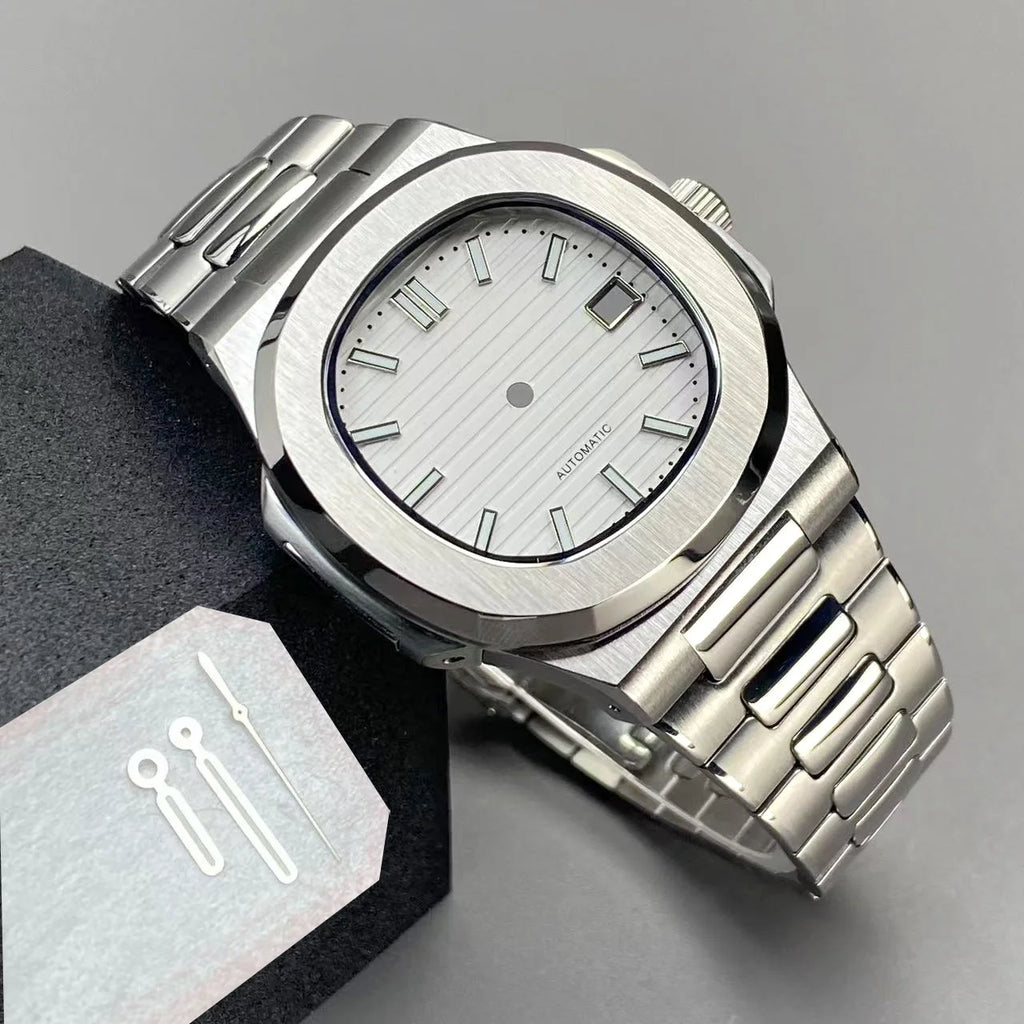 40mm NH35 Square Watch Case with Green Luminous Single Date Dial for Nautilus Style Watches Fit NH35 NH36 NH38 Movements