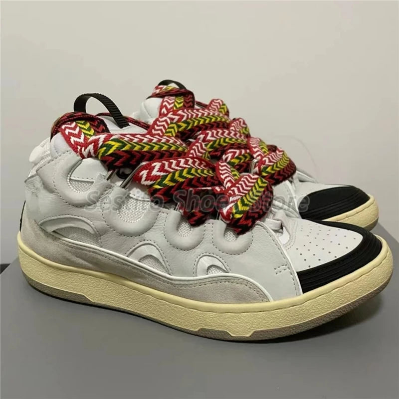 Thick Sole Mixed Colors Casual Sneakers for Men Women Fashion Round Toe Lace Up Skateboard Shoes Outdoor Breathable Couple Shoes