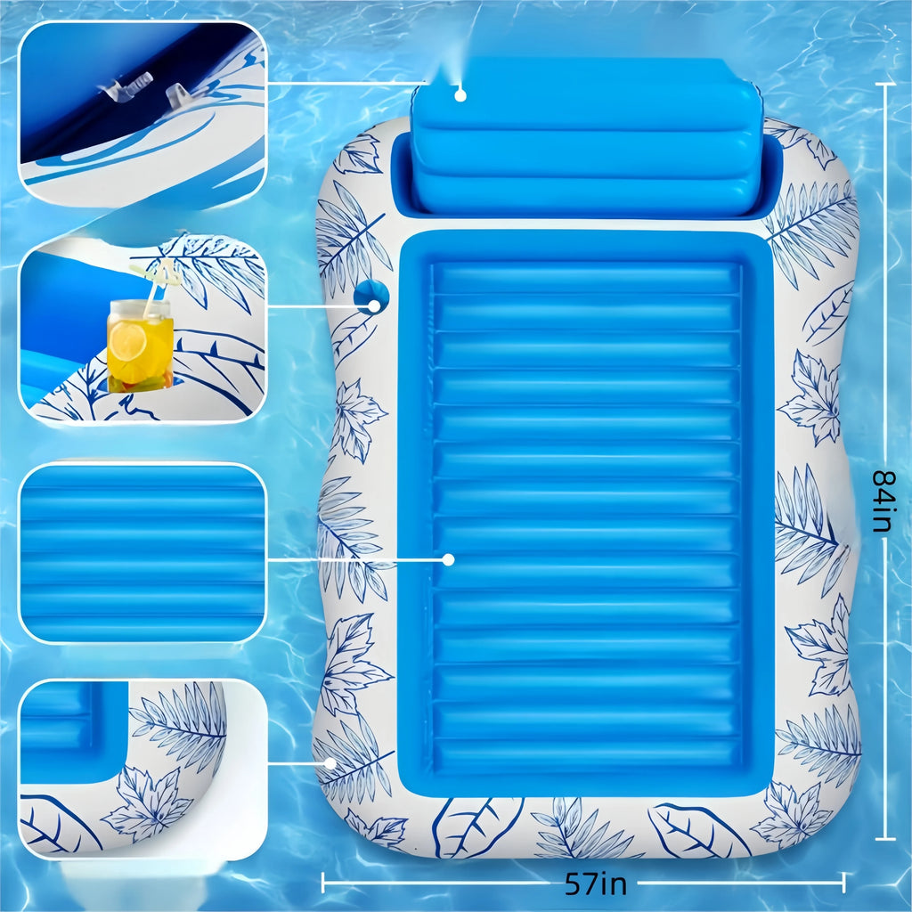 Inflatable Adult Pool Lounger Float - Large Beach Sun Tanning Floaty Raft Sunbathing Water Lounge Float Tub with Drink Holder
