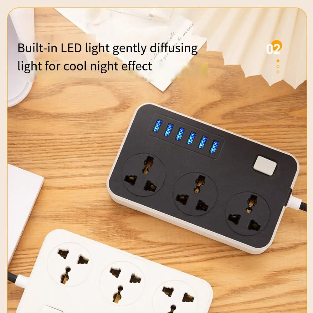 UK EU US Outlet Power Strip 2m Extension Cord 3-Outlets Extended USB Socket Power Button Safe Universal Plug Electrical Socket