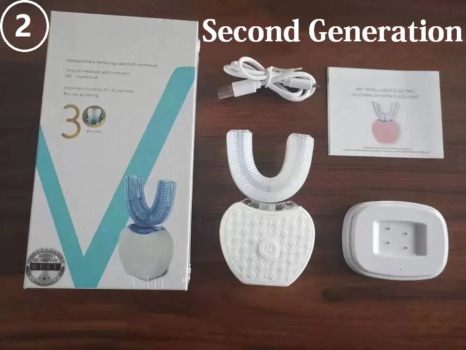 U Shape 360 Degree Automatic Lazy Sonic Electric Toothbrush Cold Blue Light Tooth Whitening Tool Ultrasonic Tooth Cleaner Brush