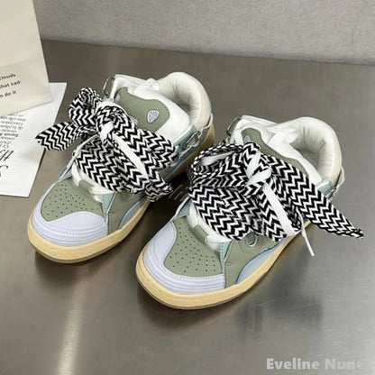 Thick Soled Casual Sports Shoes Men/women Colorblock Lace Up Round Toe Couples Colors Skateboard Shoes 2024 New Fashion Shoes