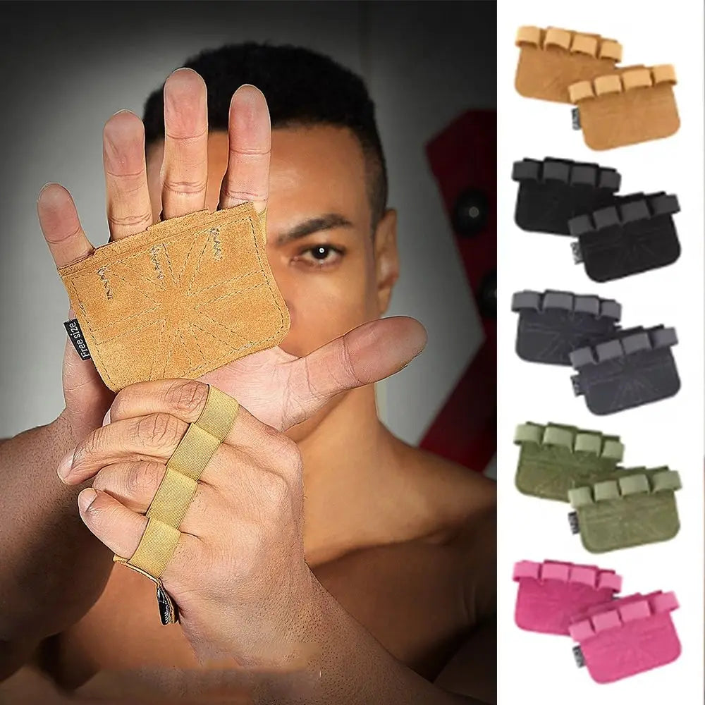 1Pair Leather Weight Lifting Training Gloves Palm Protection Breathable Gym Gloves Grips Anti-Skid Thicken