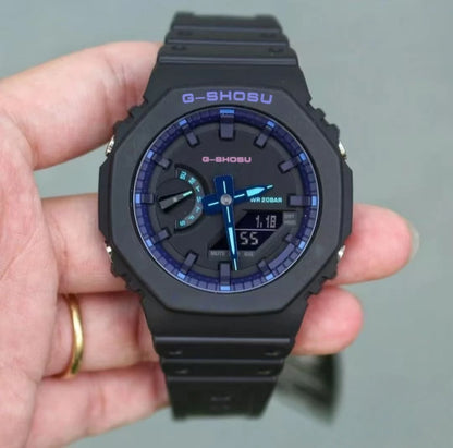 Star Sports Unisex Watch Full Function World Time Auto Hand Lift Lamp LED Dual Display Rubber Strap