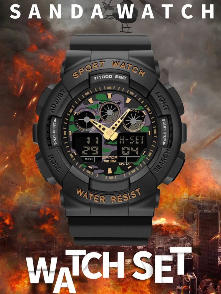 Sport Watch Men Luxury Double Time Electrconi Watches Women's Wristwatch Fashion Shockproof Stopwatch Military Sports Clock