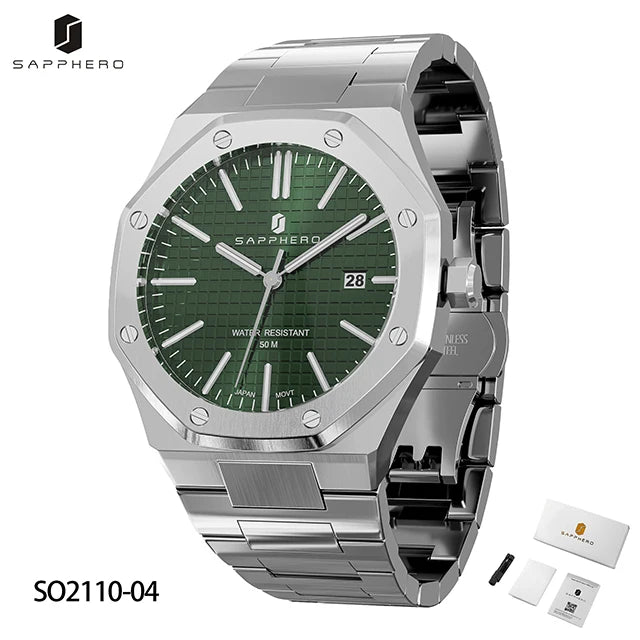 SAPPHERO Men's Watch, Stainless Steel Strap, Water-Resistant Design, Automatic Calendar, Festive Gifts, Exquisite Gift Box Clock