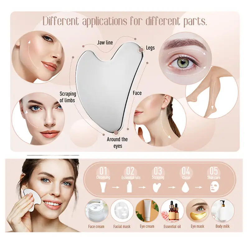 Gua Sha Board Guasha Massage for Face Stainless Steel Body Massager Facial Scraping Plate SPA  Guasha Scraper for Neck Back