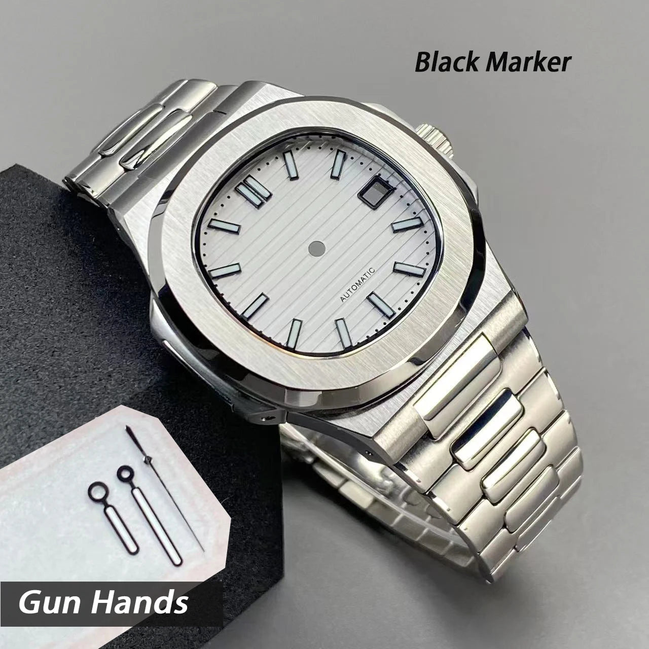 40mm NH35 Square Watch Case with Green Luminous Single Date Dial for Nautilus Style Watches Fit NH35 NH36 NH38 Movements