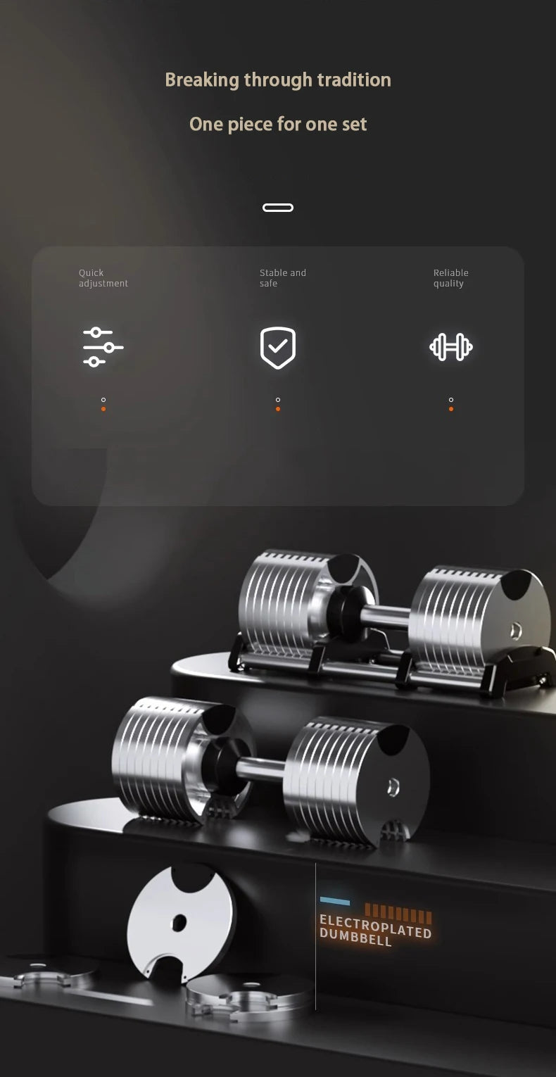 Electroplated Dumbbells, Professional Gym Fitness Dumbbells, Internal Rotation, 32kg Weight, Adjustable, 4kg Increase, 2024