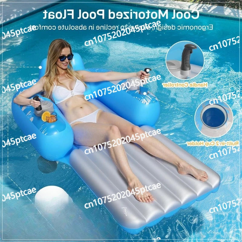 PVC Inflatable Rechargeable Pool Motor Floating Row with Dual Motors and 2 Storage Compartments Adult Electric Water Lounge