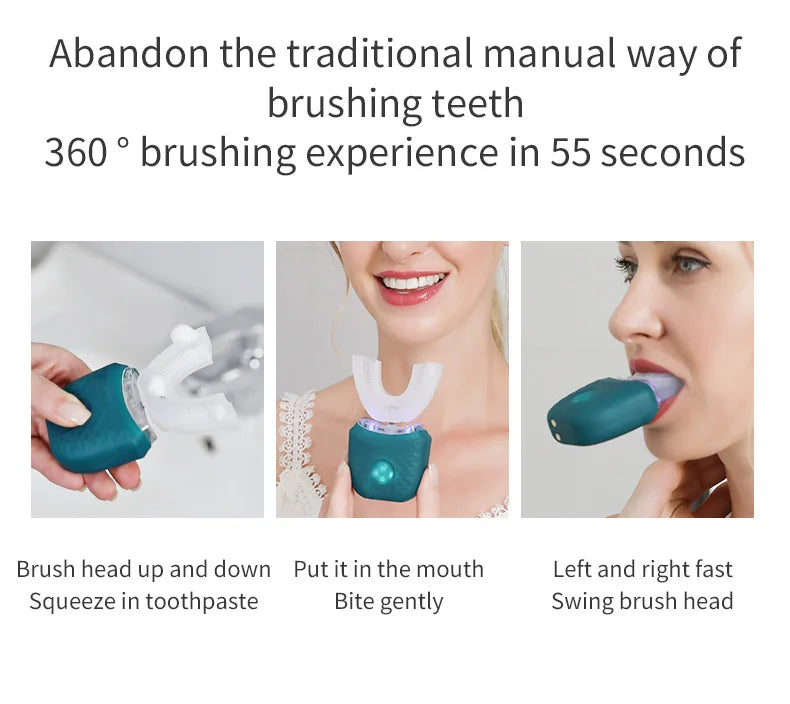 Electric Toothbrush for Adult Automatic USB Charge U-Shaped Toothbrush 360 Degrees Intelligent Rechargeable Toothbrus