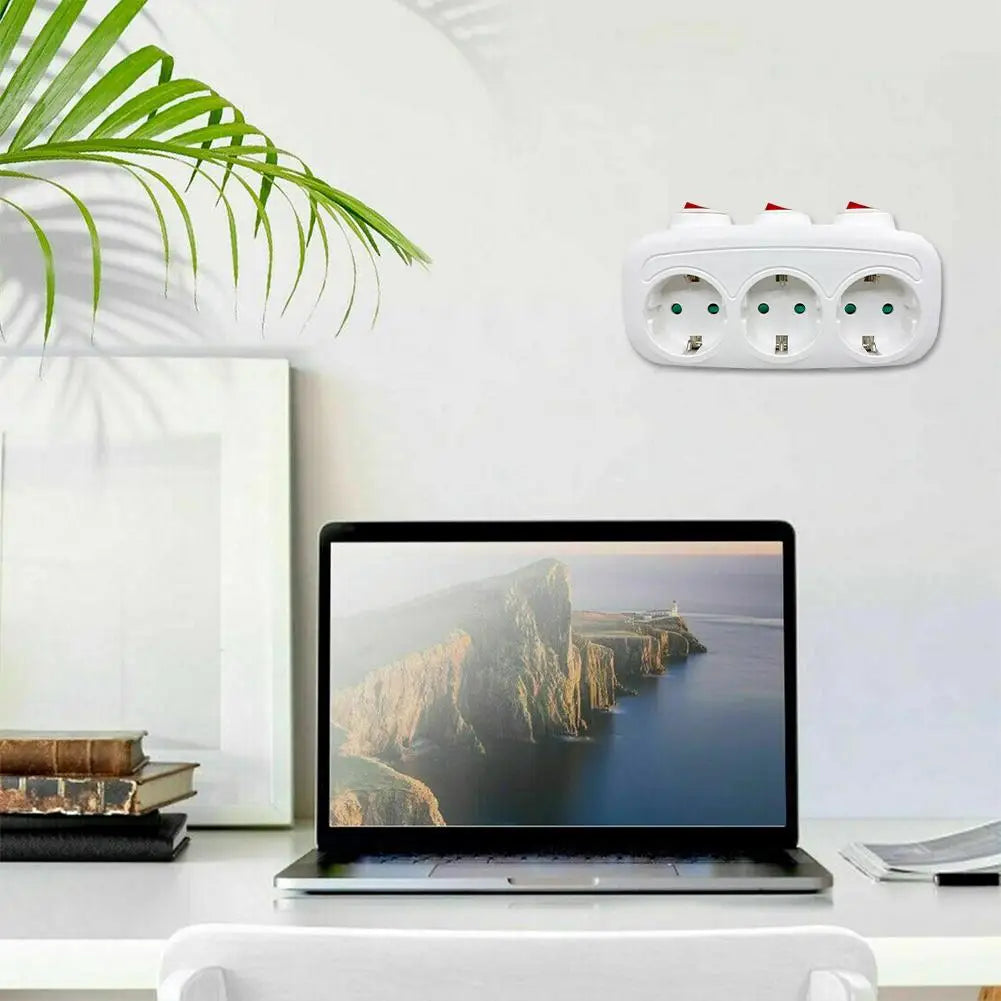 1To3 EU Extension Socket With Switch ON/OFF Electrical Plug European Standard Russia Spain Ukraine Korea Power Converter Socket