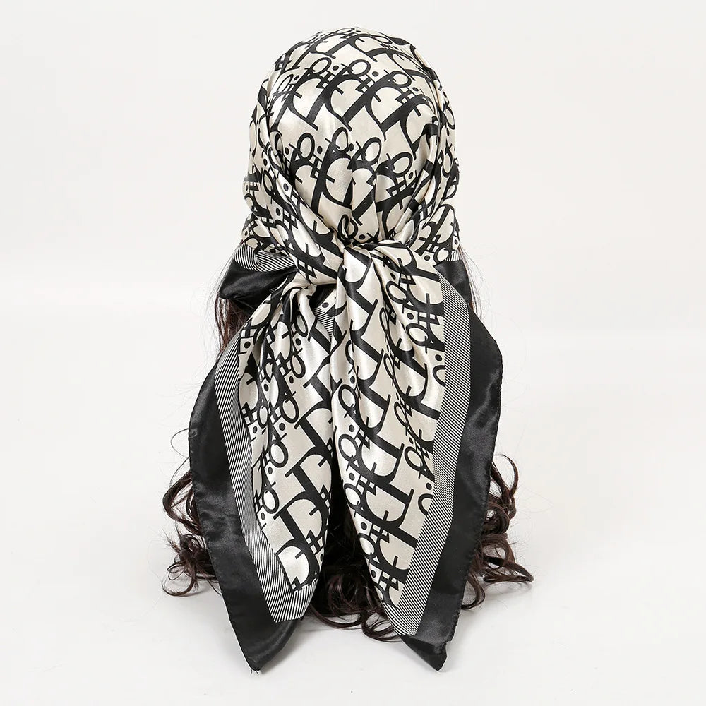 1 Pcs 90cm Ladies' Silk Scarf Vintage Fashionable Versatile Printed Silk Spring Hair Band Hijab Sunsceen Neckerchief Shawl Wraps