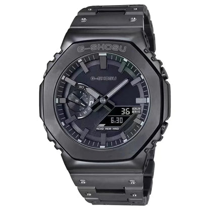 Digital Sports Electronic Unisex Watch Full Function LED Alloy Large Dial World Time Steel Strap GMB Oak Series