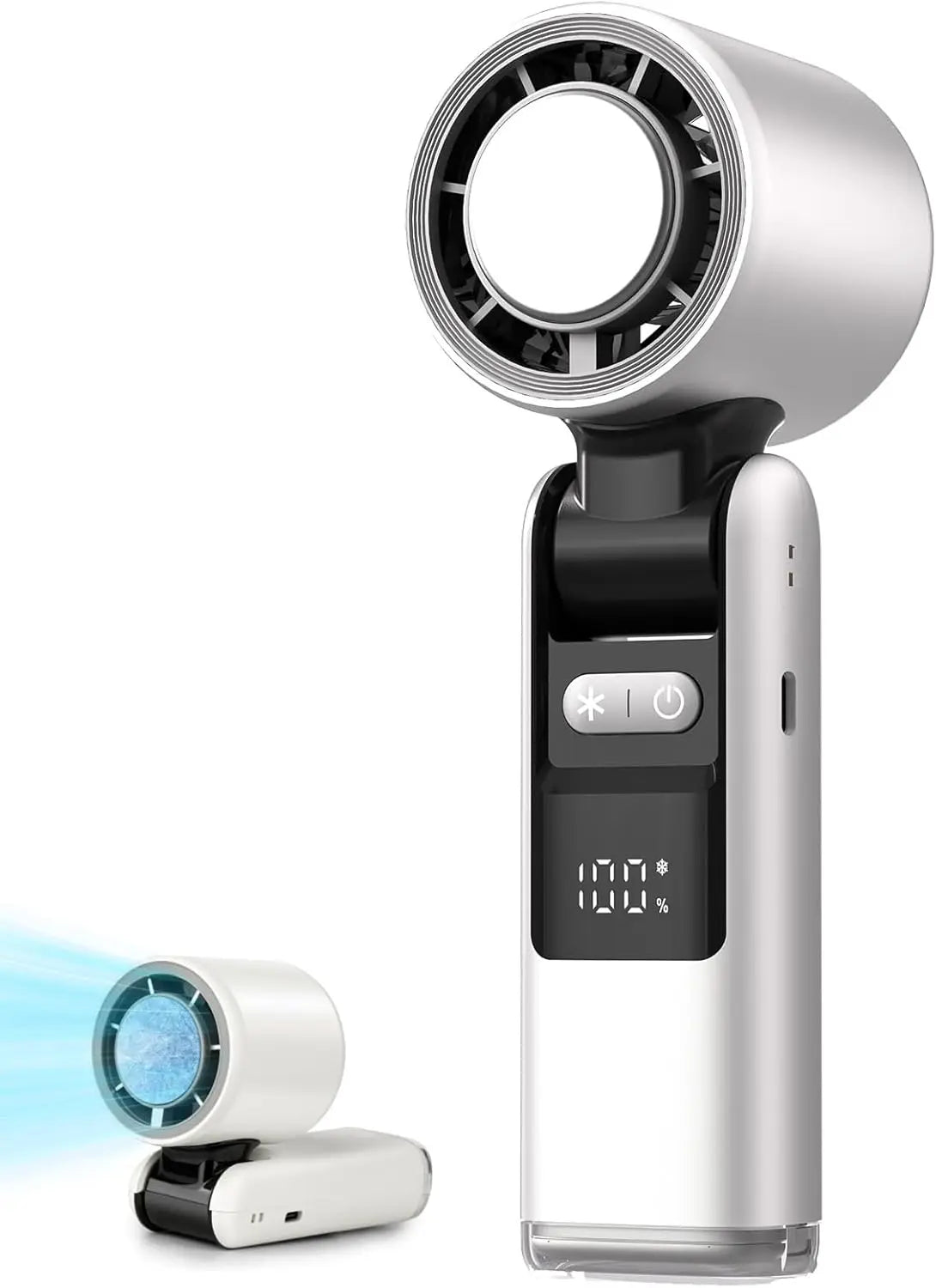 Portable Handheld Turbo Fan 100 Gear Wind USB Rechargeable Battery Operated Up to 3 IN 1 Personal with Air Tech Cooling