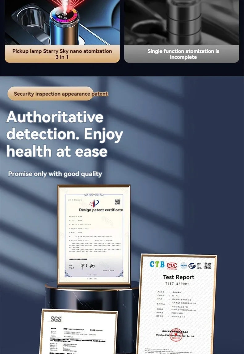 Smart Car Air Freshener Rechargeable Aroma Diffuser 5 Levels of Adjustable Intelligent  Diffuser Pickup Light Starry Sky Summit