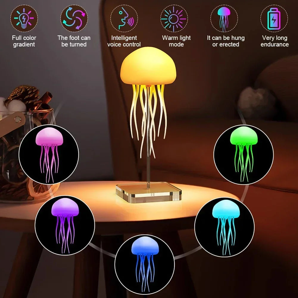 Jellyfish Cartoon Night Light RGB Gradient Cute Bedside Lamp Voice Control Table Lamps Child Room Decoration LED Lights