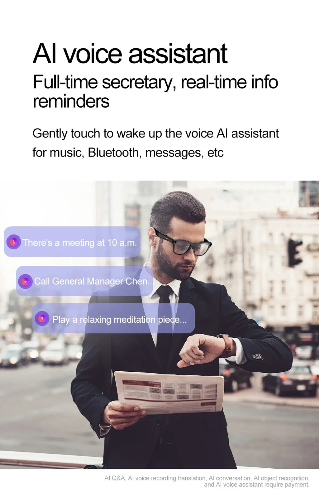 AI Smart Glasses With 5MP Camera Translation Voice Control WIFI Transmission Bluetooth Call Music Playback Intelligent Glasses