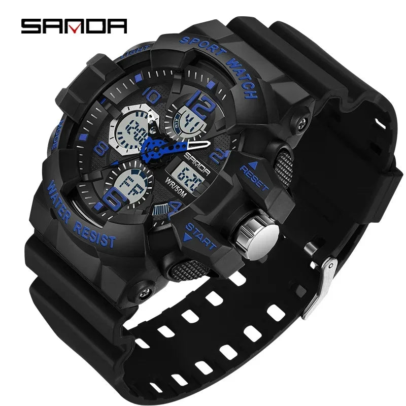 SANDA 3168 White Sport Watch  LED Digital 50M Waterproof Watch Men Multifunction Clock Relogio Masculino Men Military Watches