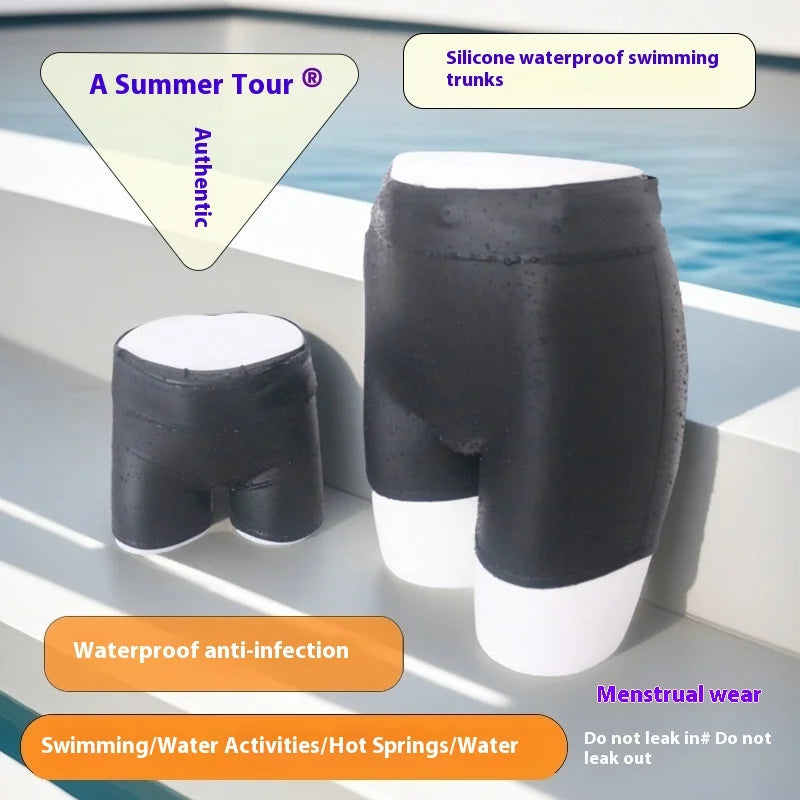 Waterproof Silicone Swim Trunks Quick-Dry Anti-Bacterial Beach Swimming Shorts Men Women High-Waisted Pool Water Park Rafting