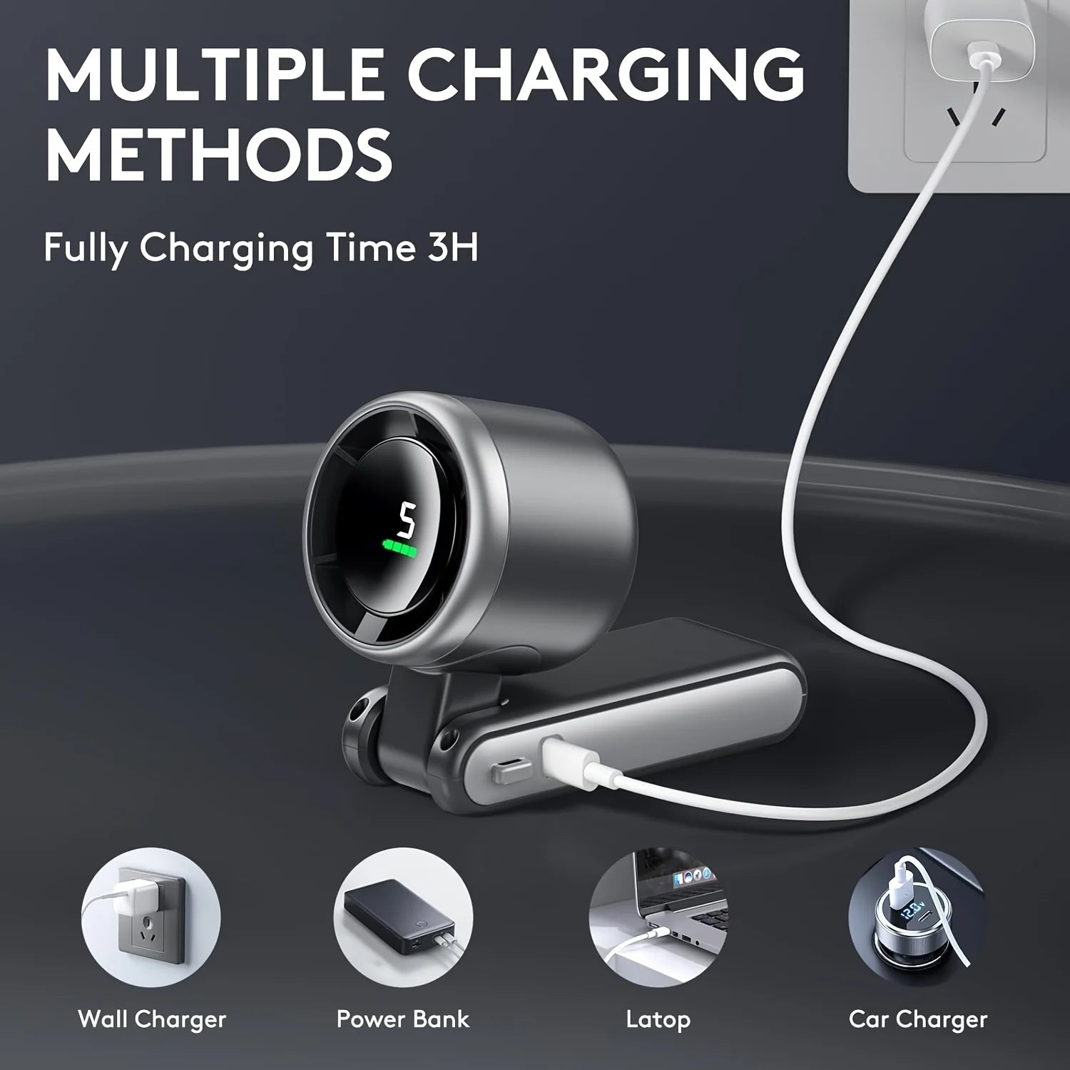 Portable Handheld Turbo Fan, 5 Gear Wind, Battery Operated, Hand Fan with Air Turbo Tech, Digital Display, Adjustable Angles