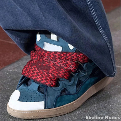 Thick Soled Casual Sports Shoes Men/women Colorblock Lace Up Round Toe Couples Colors Skateboard Shoes 2024 New Fashion Shoes