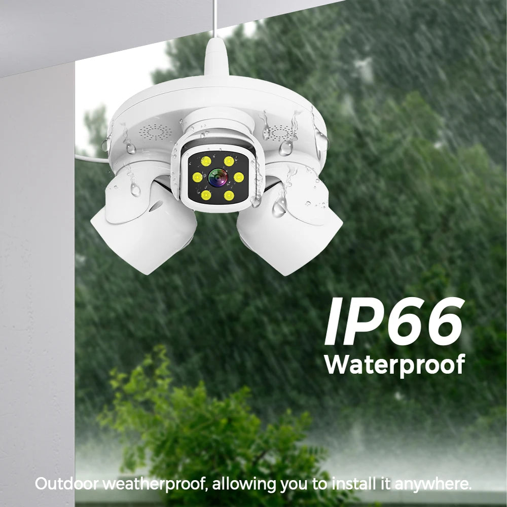 Smart 15MP Triple-Lens Bulb Security Camera 360° PTZ Auto Tracking 15MP 9MP Night Vision WiFi Waterproof CCTV 3-Screen View