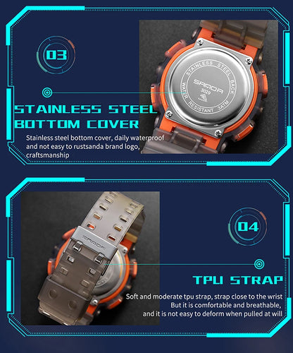 Sanda new 3029 watch luminous fashion personality Electronic Watch fluorescence watch Shell Man Watch
