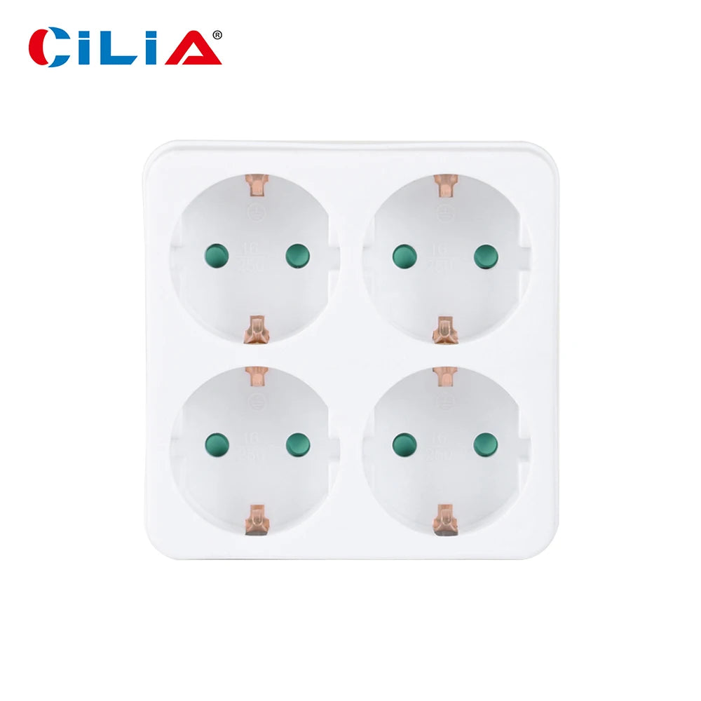CILIA 1/2/4pcs EU Socket Extension Converter 4 Outlet Compact Square Design for Home,office  Use Travel Friendly,White