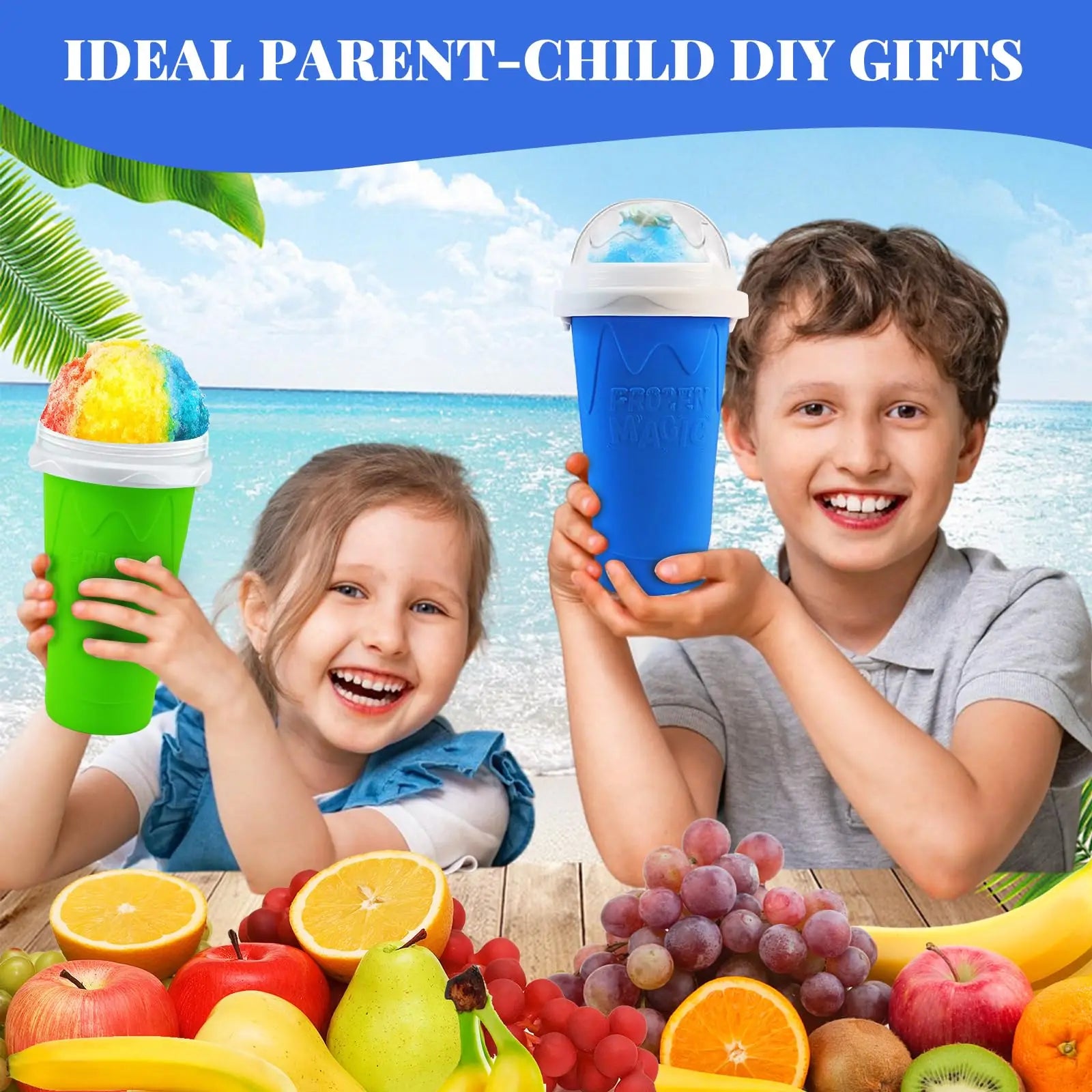 Slushie Cup DIY Magic Slushy Maker Cups Portable Cup for Juices Milk and Ice Cream Make Double Layers Silica with Lid Straw