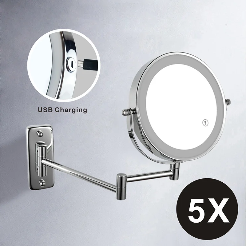 Wall Mounted Smart Bathroom Led Makeup Mirror 3X 5X 7X10X Magnification Adjustable Cosmetic Double Side Touch Dimming Mirrors