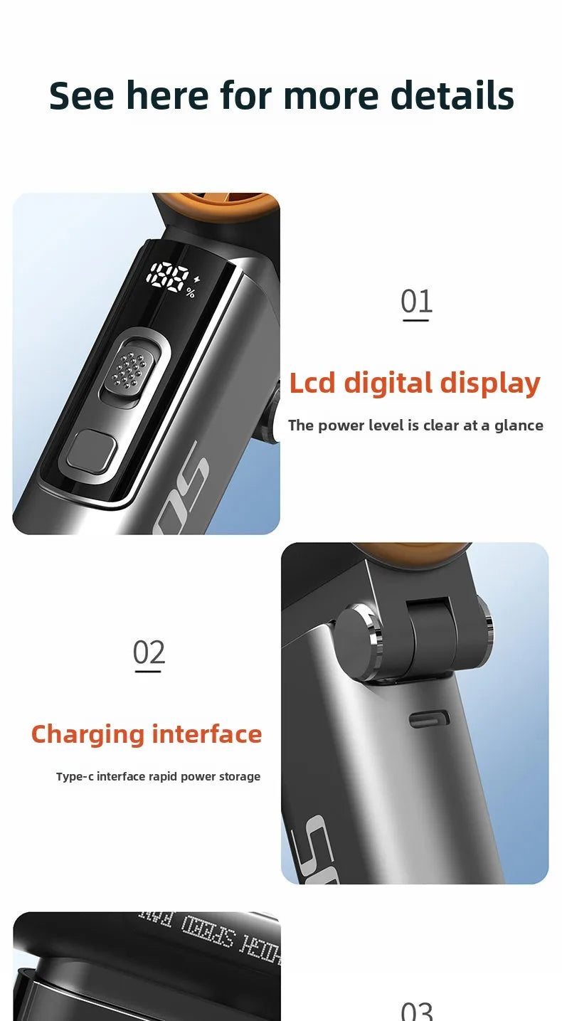 Handheld Fan, Turbo Power High Speed Air, USB Charging, Foldable Otdoor Portable Small Fan, LED Digital Display Turbo Fan