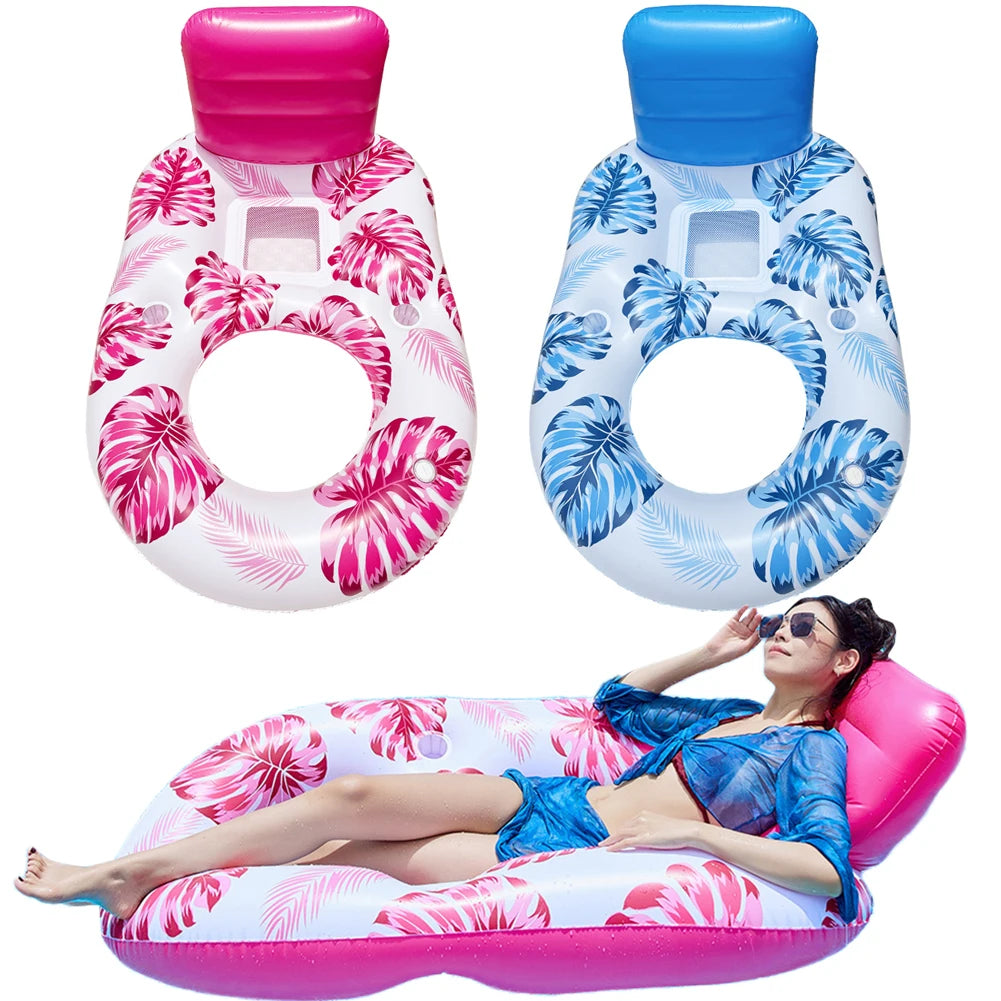 Pool Lounge Float Inflatable Pool Floats Comfortable Pool Float Lounger with Cup Holder Water Floating Recliner for Pool Beach
