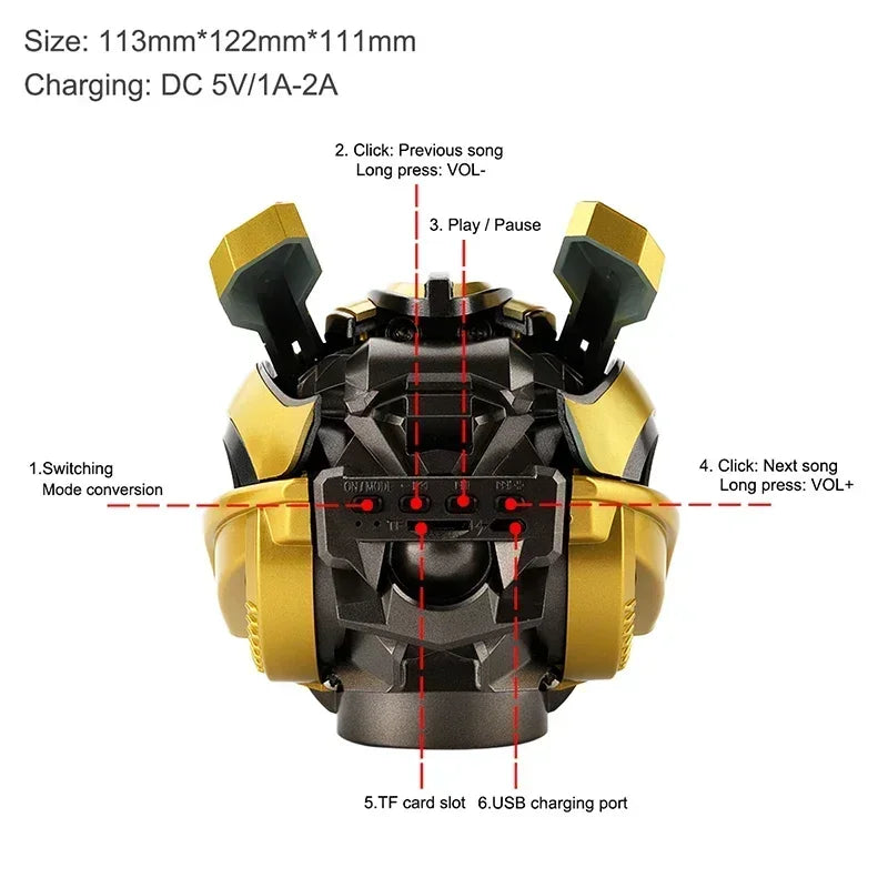 Transformers Speakers Bumblebee Head Bluetooth Speakerdual Speakersled Light Heavy Basssuitable Radio Bumblebee Ornament