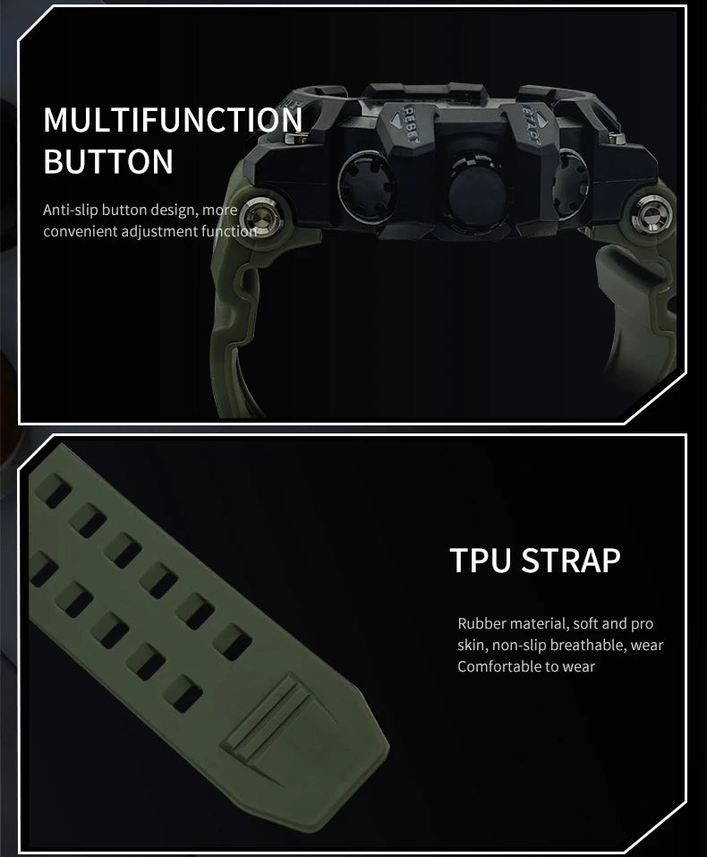 SAMEL Men Digital Watch Sport Shock Military Watches Waterproof Tactical Electronic Wristwatch Green Male Large Face Sport Clock