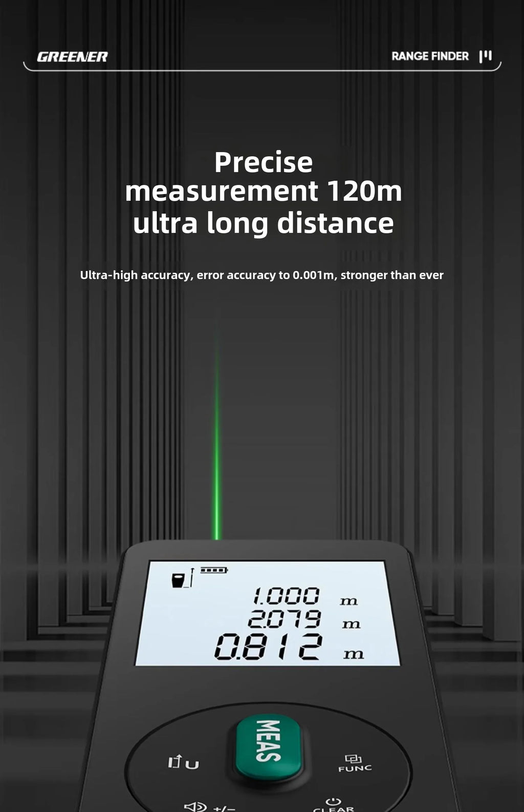 Handheld Laser Rangefinder with Green Red Infrared, Electronic Measuring Tool, High Precision Measuring Instrument