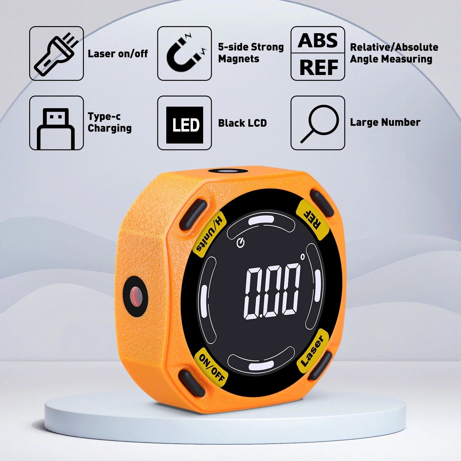RZ Digital Inclinometer Laser Angle Finder  3-in-1 Line Protractor 4X90 Degree