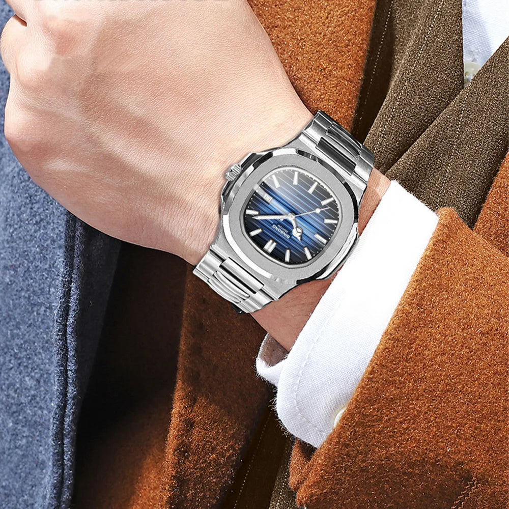 BINBOND New Luxury Men's Date Display Waterproof Stainless Steel Round Quartz Watch