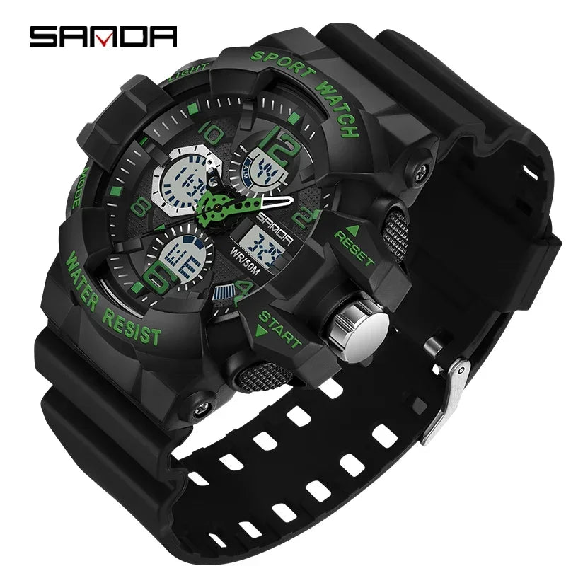 SANDA 3168 White Sport Watch  LED Digital 50M Waterproof Watch Men Multifunction Clock Relogio Masculino Men Military Watches